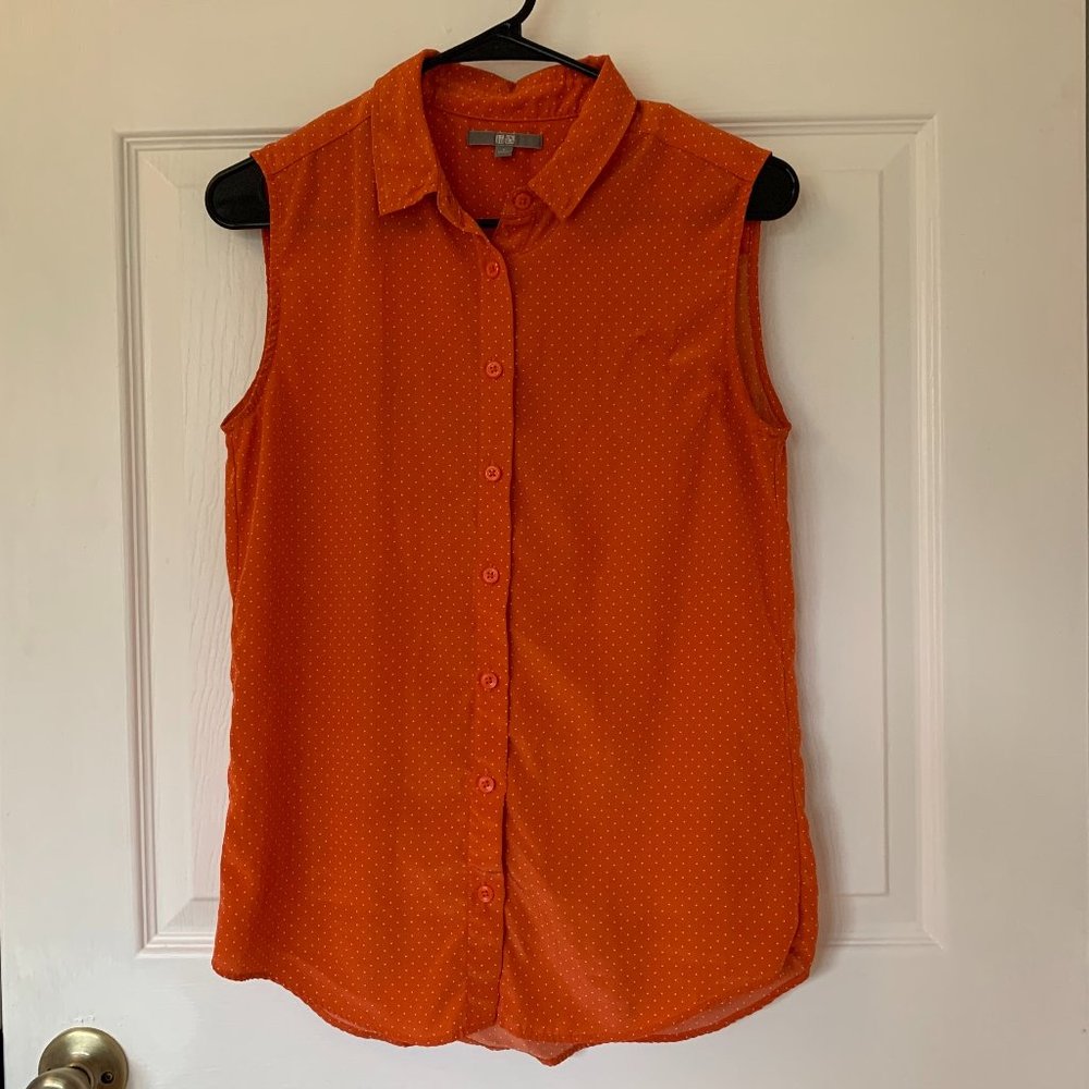 Collared button-down orange dress shirt